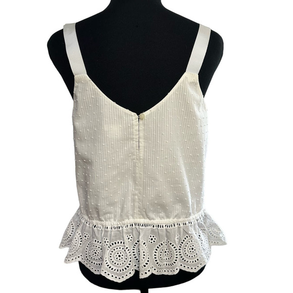 J. Crew White Swiss Dot Eyelet Square Neck Ruffe Hem Casual Tank Top, Size 4 - Picture 3 of 6